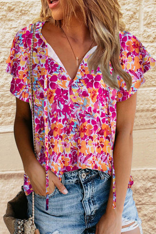 Red Floral Print Loose Fit Spaghetti Strap Tank Top