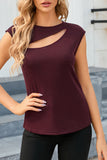 Red Slash Cutout Cap Sleeve T Shirt