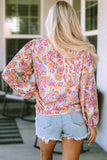 Purple Boho Paisley Printed Peasant Sleeve Blouse