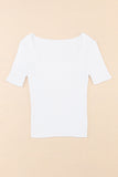 White Ribbed Square Neck Short Sleeve Top