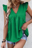 Green V Neck Flutter Sleeveless Top