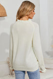 Khaki Frill Trim Buttoned Knit Pullover Sweater