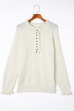 Khaki Frill Trim Buttoned Knit Pullover Sweater