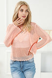 Pink Hollowed Eyelets Knit Bell Sleeve Sweater