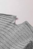 Gray Ribbed Open Front Knit Cardigan