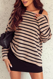 Striped Print Dropped Shoulder Loose Sleeve Sweater