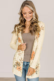 Apricot Floral Print Ribbed Knit Slim Fit Cardigan