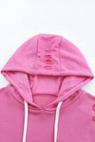 Pink Solid Ripped Hooded Sweatshirt with Kangaroo Pocket