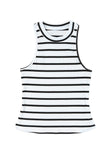 White Striped Print Ribbed O-neck Sleeveless Top