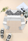 Apricot Leopard Color Block V Neck Top