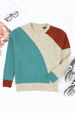 Multicolor Colorblock Ribbed Trim Round Neck Sweater