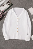 White Turn-down Collar V Neck Crinkled Cuffed Shirt