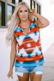 Red Aztec Geometric Print Hollowed Neckline Tank Top