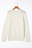 Khaki Frill Trim Buttoned Knit Pullover Sweater