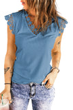 Sky Blue Lace Crochet Ribbed V Neck Tank Top