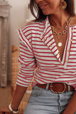 White Striped Print Ruffled Buttoned Long Sleeve Top