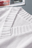 White V neck Drop Shoulder Knitted Sweater