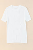 White Hollow-out Knitted Short Sleeve T Shirt