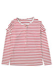 White Striped Print Ruffled Buttoned Long Sleeve Top