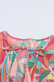 Multicolor Abstract Geometry Print Half Puff Sleeve Loose Shirt