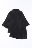 Rose Pleated Buckle Belt Drop Shoulder Shirt Mini Dress