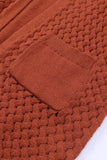 Brown Open Front Woven Texture Knitted Cardigan with Pockets