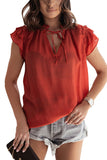 Gray Tiered Ruffled Drawstring V Neck Top