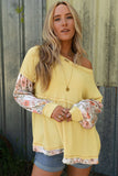 Yellow Floral Patchwork Waffle Knit Babydoll Blouse