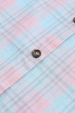 Pink Collared Neckline Plaid Pattern Long Sleeve Shirt