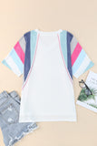 White Stripe Patchwork V Neck T Shirt