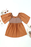 Brown Square Neck Wide Sleeves Flowy Top