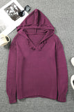 V Neck Ribbed Drop Shoulder Hooded Sweater