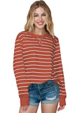 Striped Print Ribbed Trim Long Sleeve Top