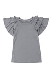 Black Plain Tiered Ruffled Short Sleeve T Shirt