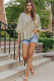 Apricot V Neck Draped Batwing Sleeve Ruffle Top