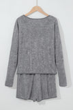 Gray Long Sleeve Top and Drawstring Shorts Lounge Set