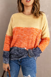 Blue Color Block Netted Texture Pullover Sweater