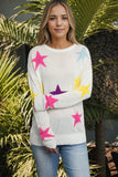 White Colorful Star Pattern Loose Sweater