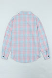 Pink Collared Neckline Plaid Pattern Long Sleeve Shirt