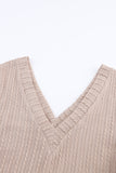 Khaki Knitted Jacquard V Neck Lantern Sleeve Top