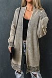 Pink Plaid Knitted Long Open Front Cardigan