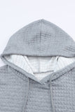 Gray Lattice Textured Kangaroo Pocket Drawstring Hoodie