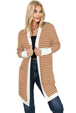 White Striped Side Pockets Open Front Cardigan