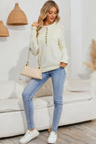 Khaki Frill Trim Buttoned Knit Pullover Sweater