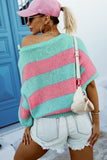 Green Contrast Striped Drop Shoulder Loose Sweater