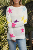 White Colorful Star Pattern Loose Sweater