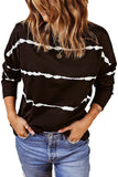 Black Striped Abstract Long Sleeve Casual Sweatshirt