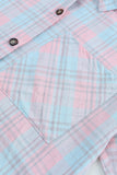 Pink Collared Neckline Plaid Pattern Long Sleeve Shirt