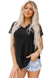 Black Lace Short-Sleeve Scalloped V-Neck Top