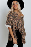 V Notch Rolled Cuffs Loose Leopard Top